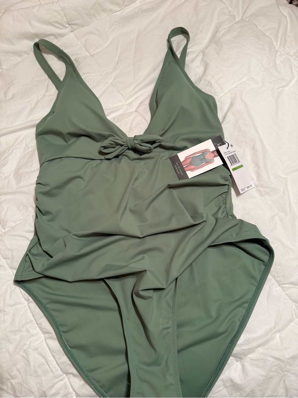 Nicole Miller Sage Green One-Piece Swimsuit with Front Tie